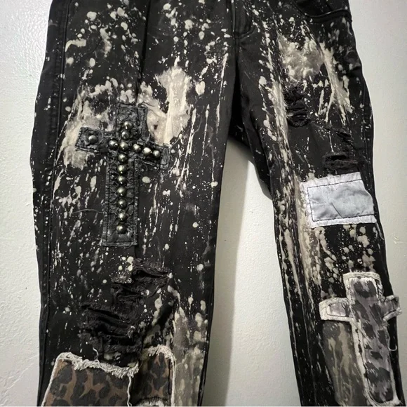 Royal Bones Distressed and Splatter Print Black Skinny Jeans - Picture 4 of 12